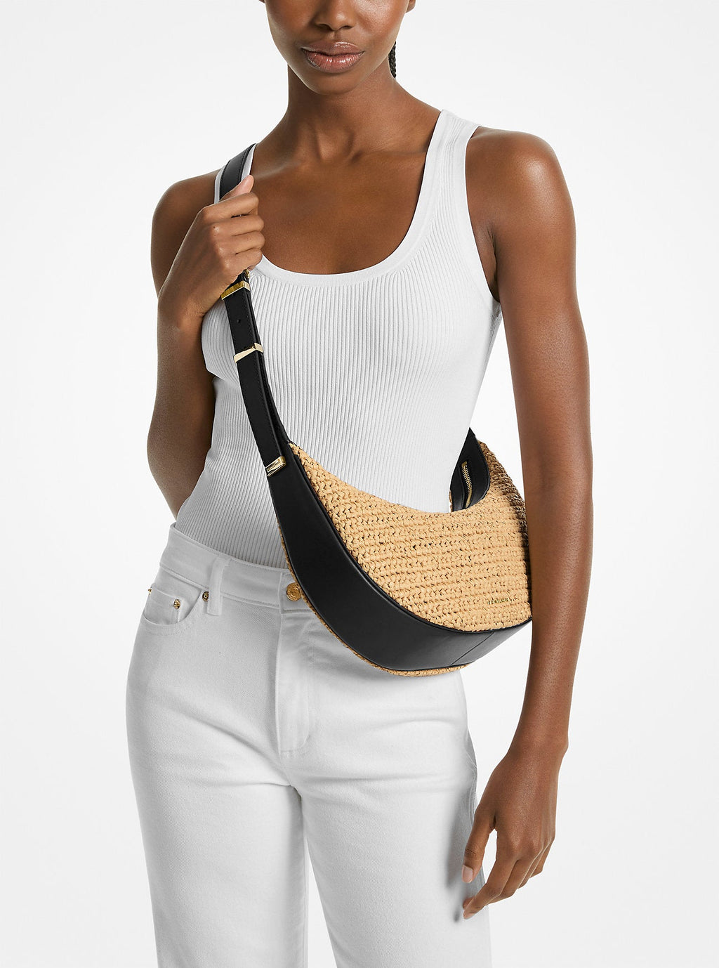 Michael Kors Avra Medium Hand-Crocheted and Leather Crossbody Bag Bag