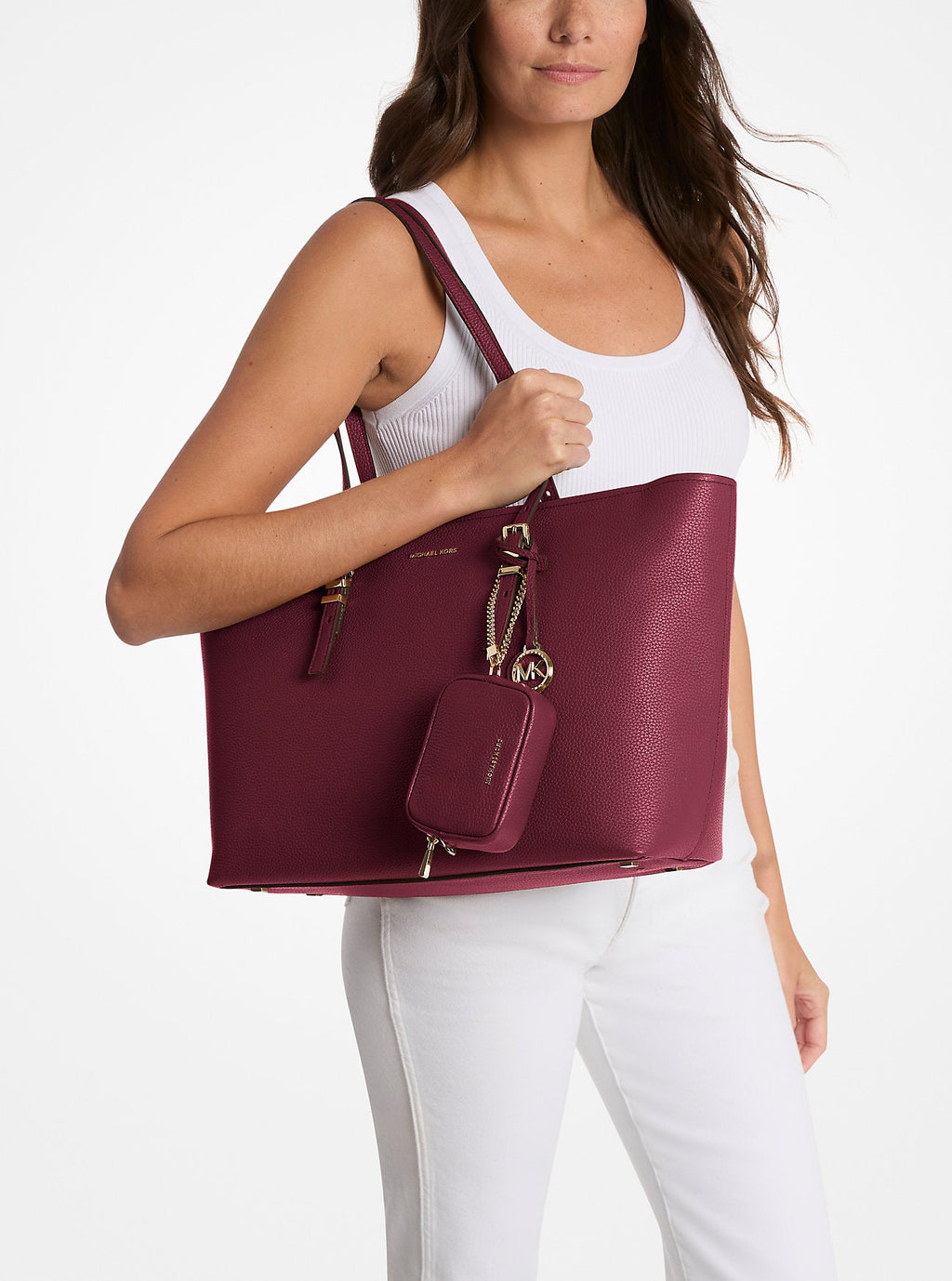 Michael Kors Quinn Large Pebbled Leather Tote Bag Work Shoulder Bag