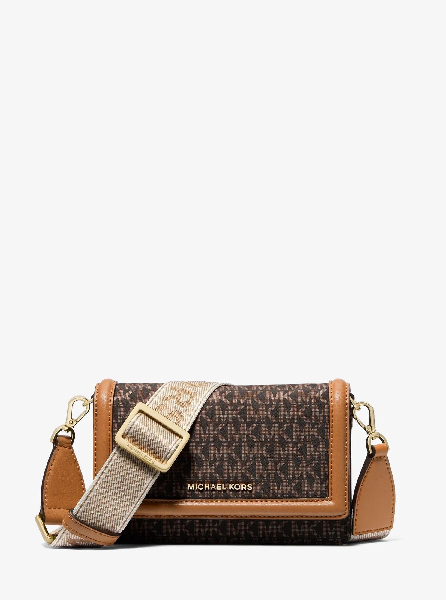 Michael Kors Jet Set Small Signature Logo Print Woven Phone Crossbody Bag Bag Bag
