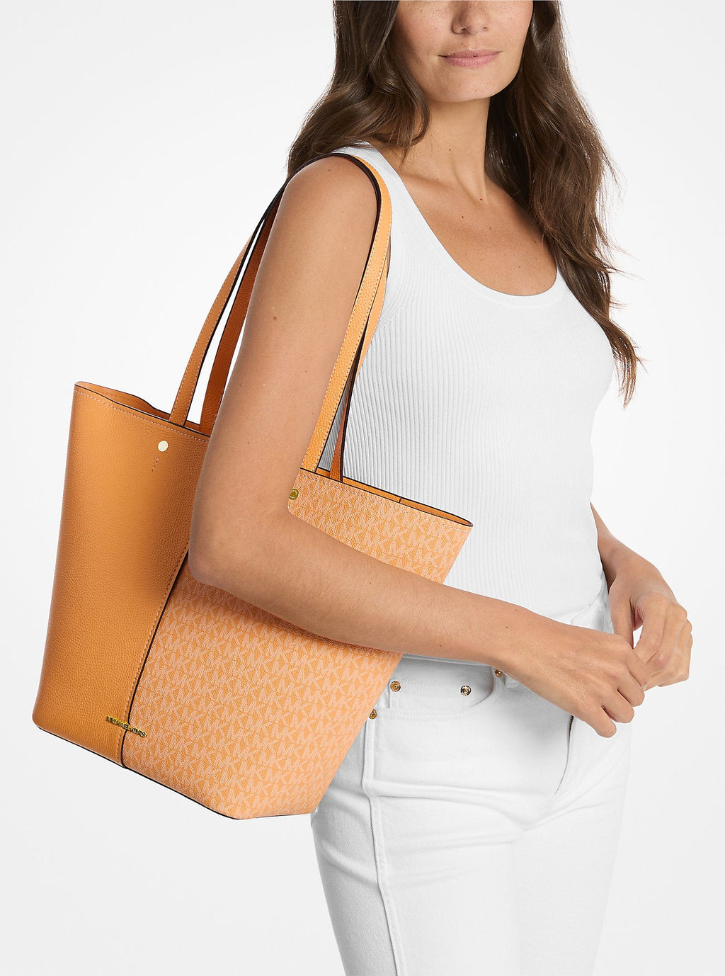 Michael Kors Flora Large Signature Signature Logo and Leather Tote Bag Work Shoulder Bag