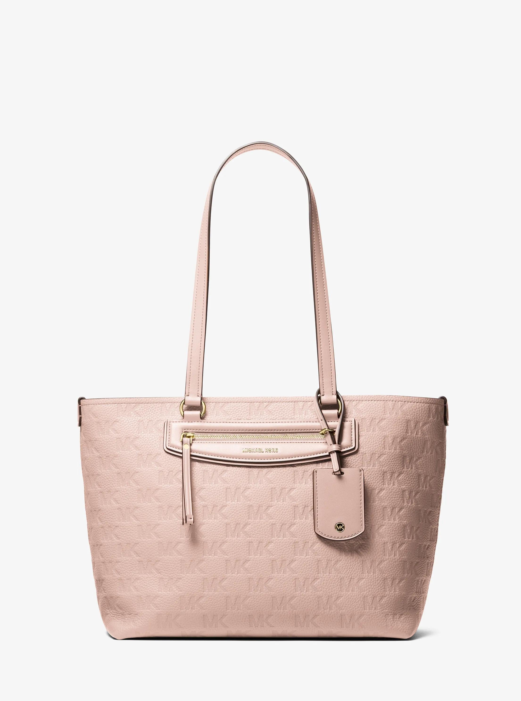 Michael Kors Jet Set Travel Medium Signature Logo Embossed Leather Tote Bag Work Shoulder Bag