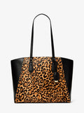 Michael Kors Taryn Large Leopard Print Calf Hair Tote Bag Work Shoulder Bag