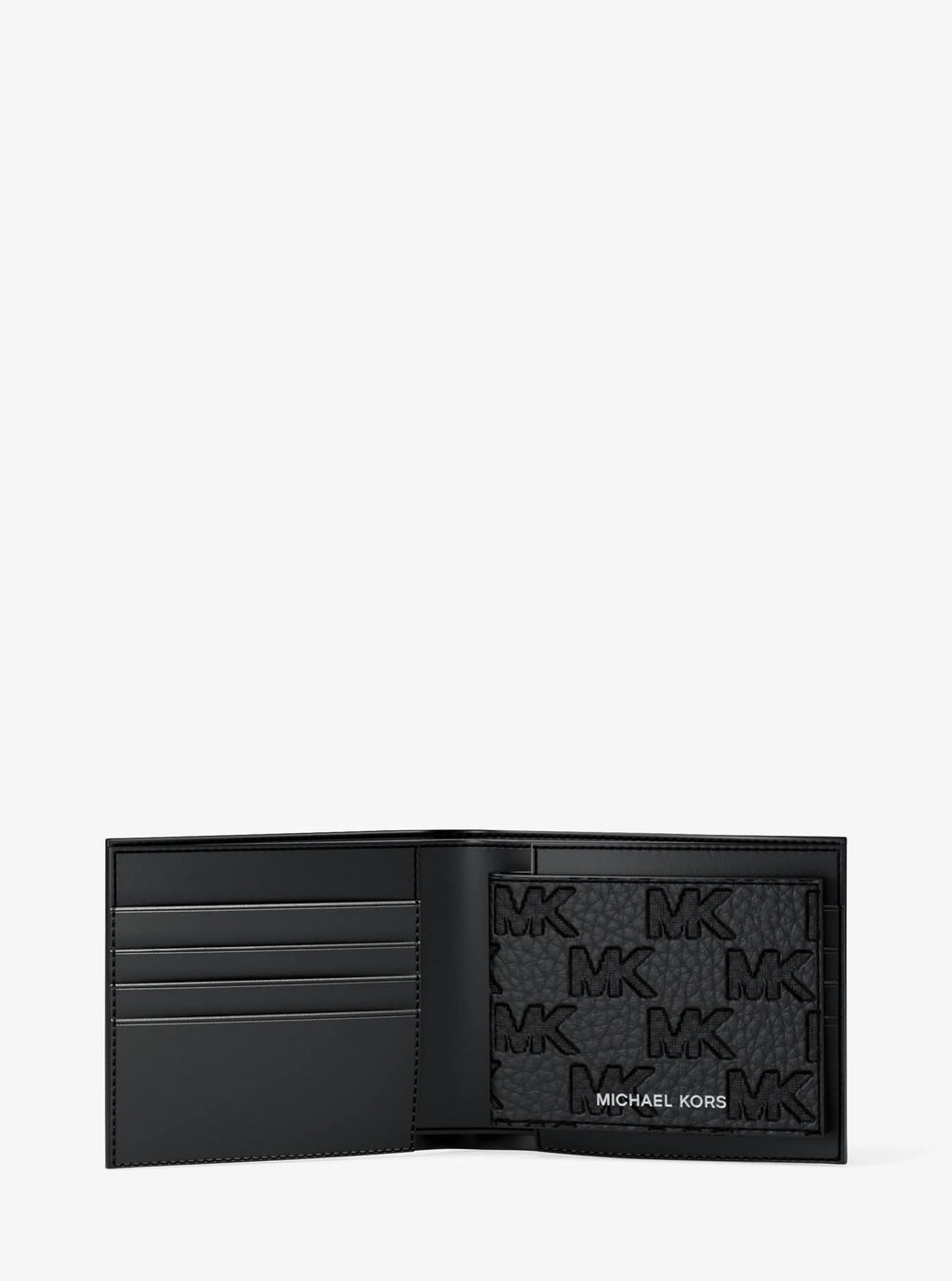 Michael Kors Hudson Signature Logo Embossed Leather Billfold Wallet and Passcase
