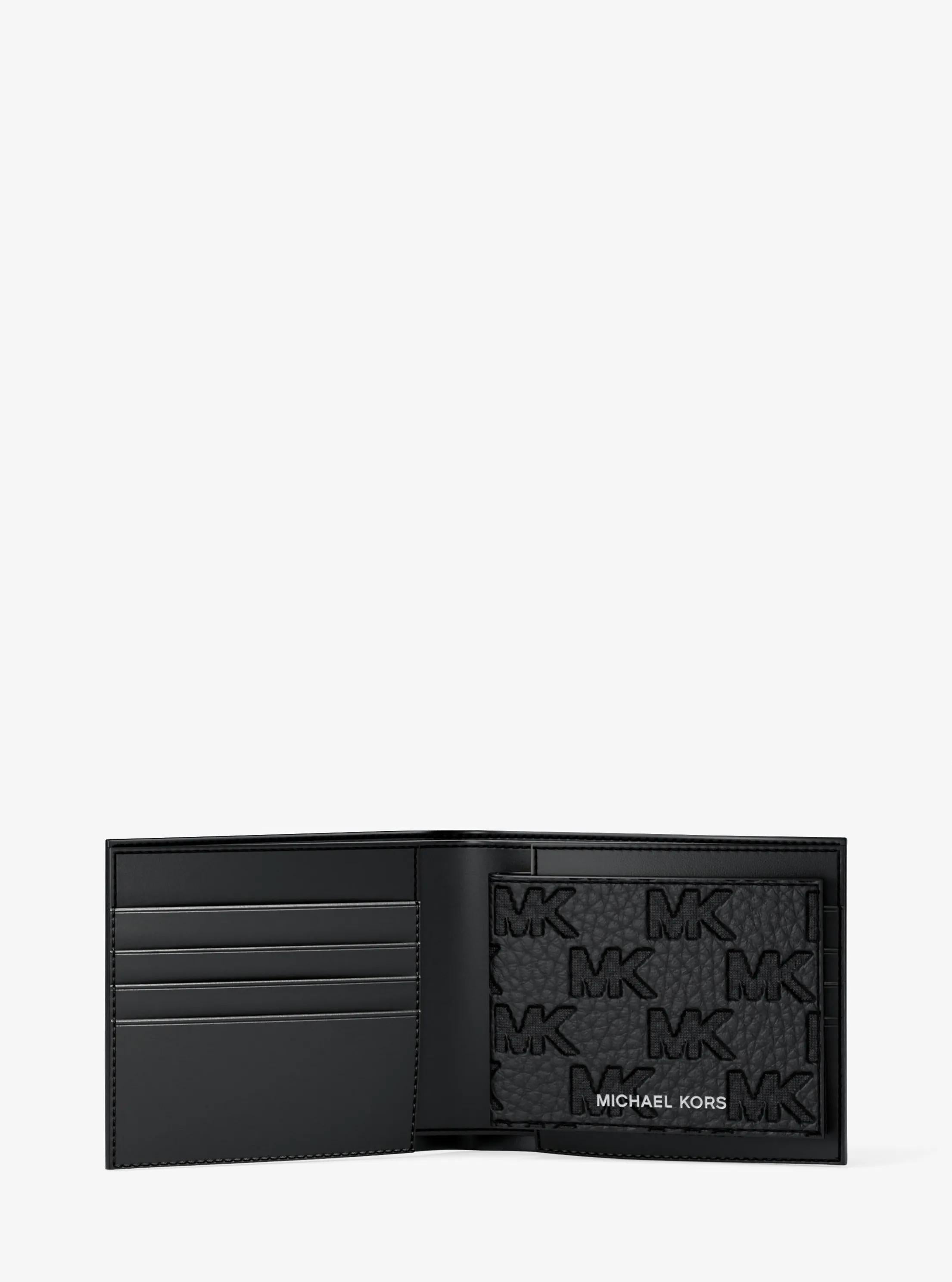 Michael Kors Hudson Signature Logo Embossed Leather Billfold Wallet and Passcase