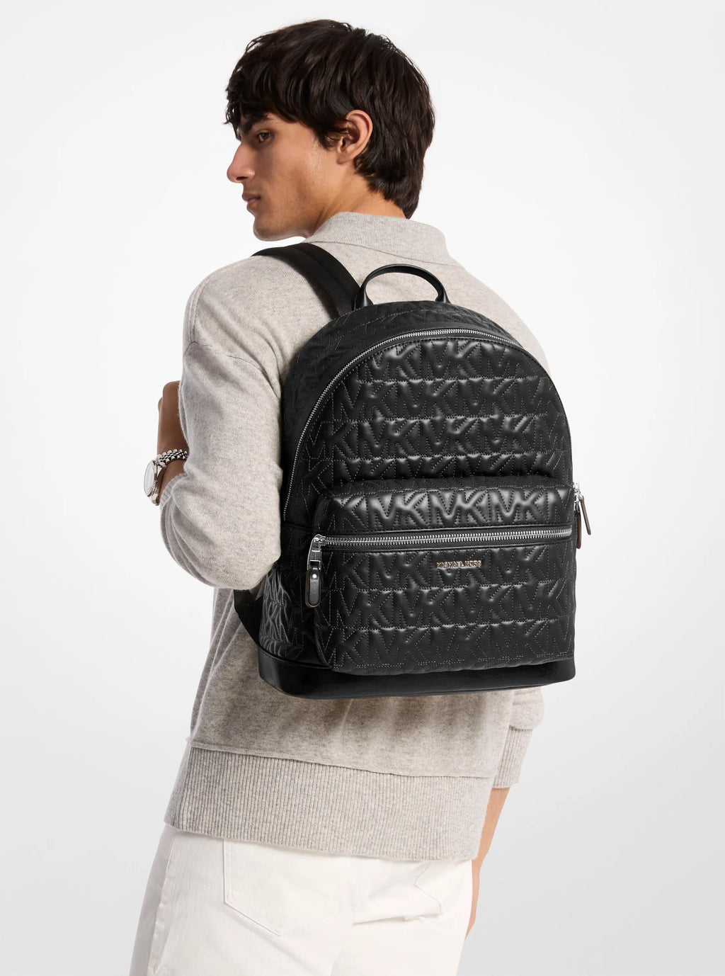 Michael Kors Hudson Medium Signature Logo Embossed Dome Backpack Travel School Bag