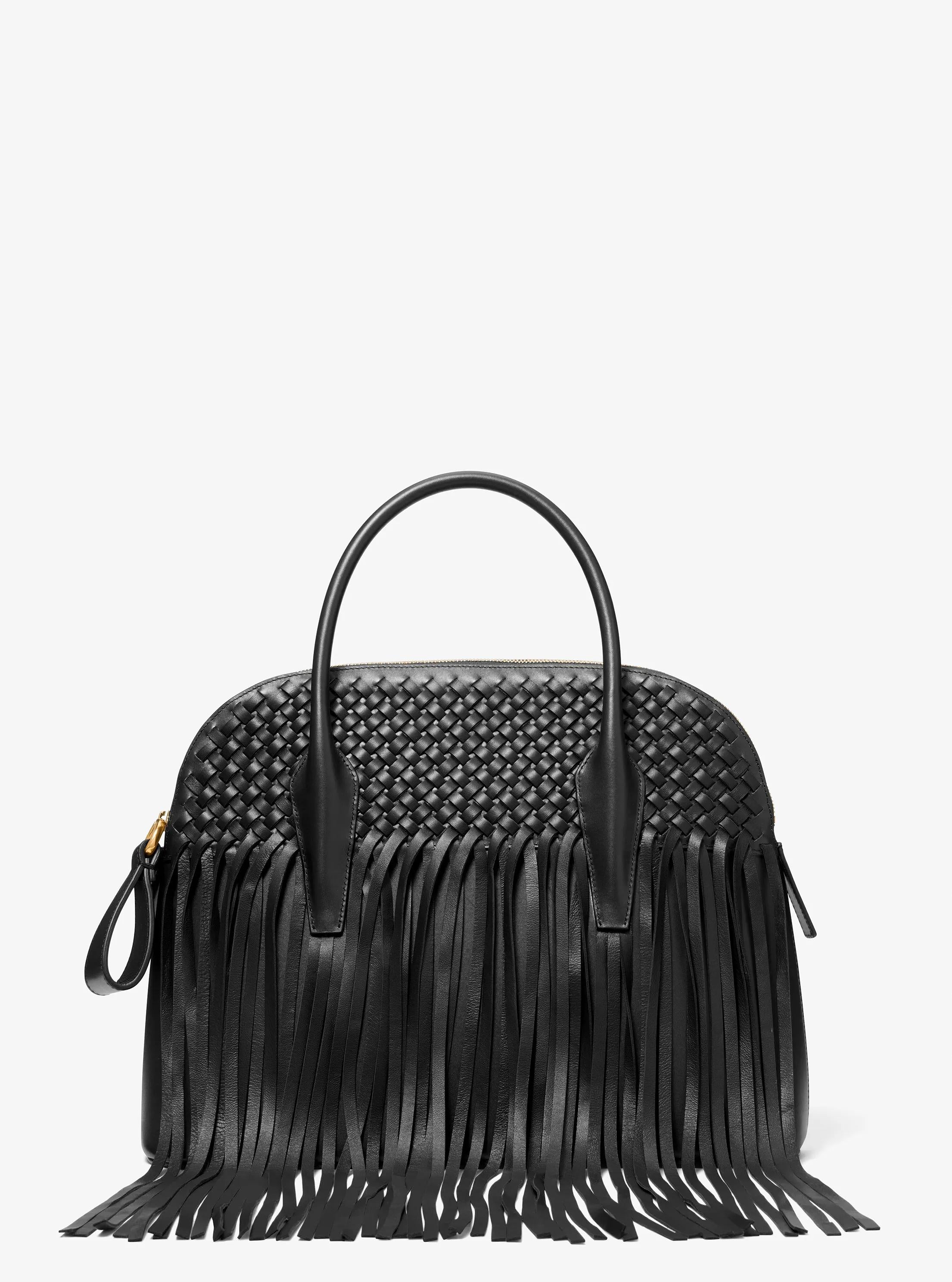 Michael Kors Kaitlin Large Fringed Woven Leather Dome Satchel