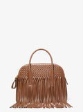 Michael Kors Kaitlin Large Fringed Woven Leather Dome Satchel