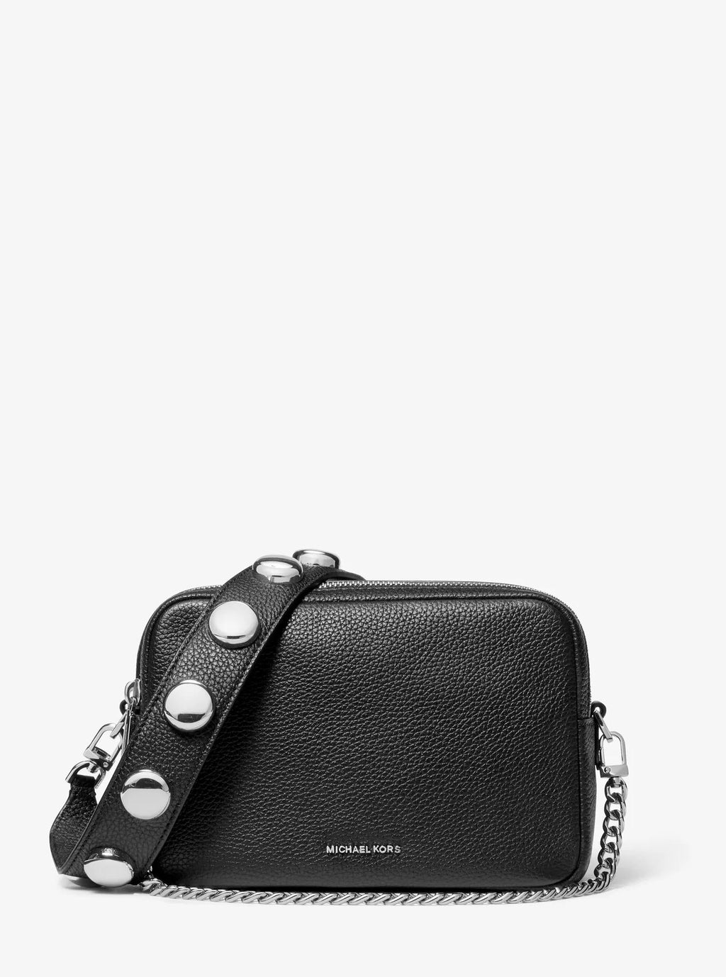 Michael Kors Bryant Medium Studded Pebbled Leather Camera Crossbody Bag Bag