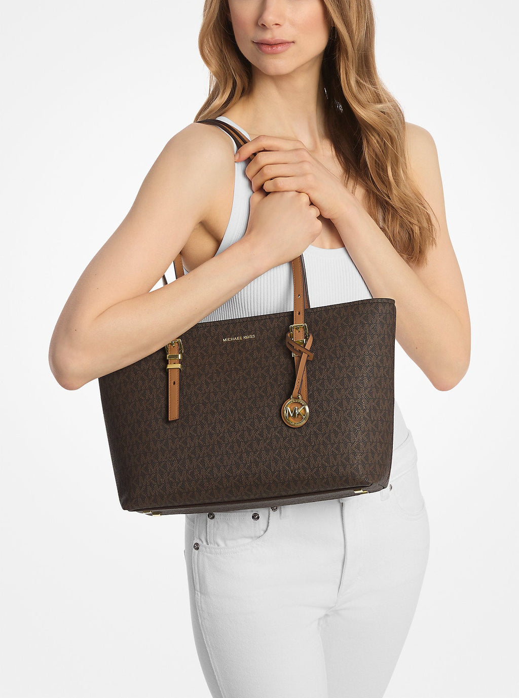 Michael Kors Quinn Medium Signature Signature Logo and Leather Tote Bag Work Shoulder Bag